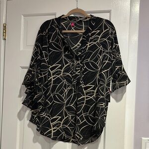 Vince Camuto Black and White Ruffled Flutter Sleeve Blouse